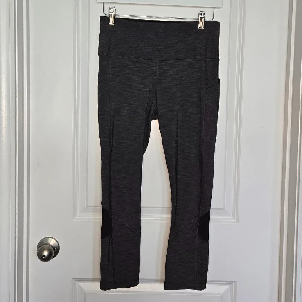 Lululemon Pace Rival Mid-Rise Crop 22” - 6 Heathered Black / Black